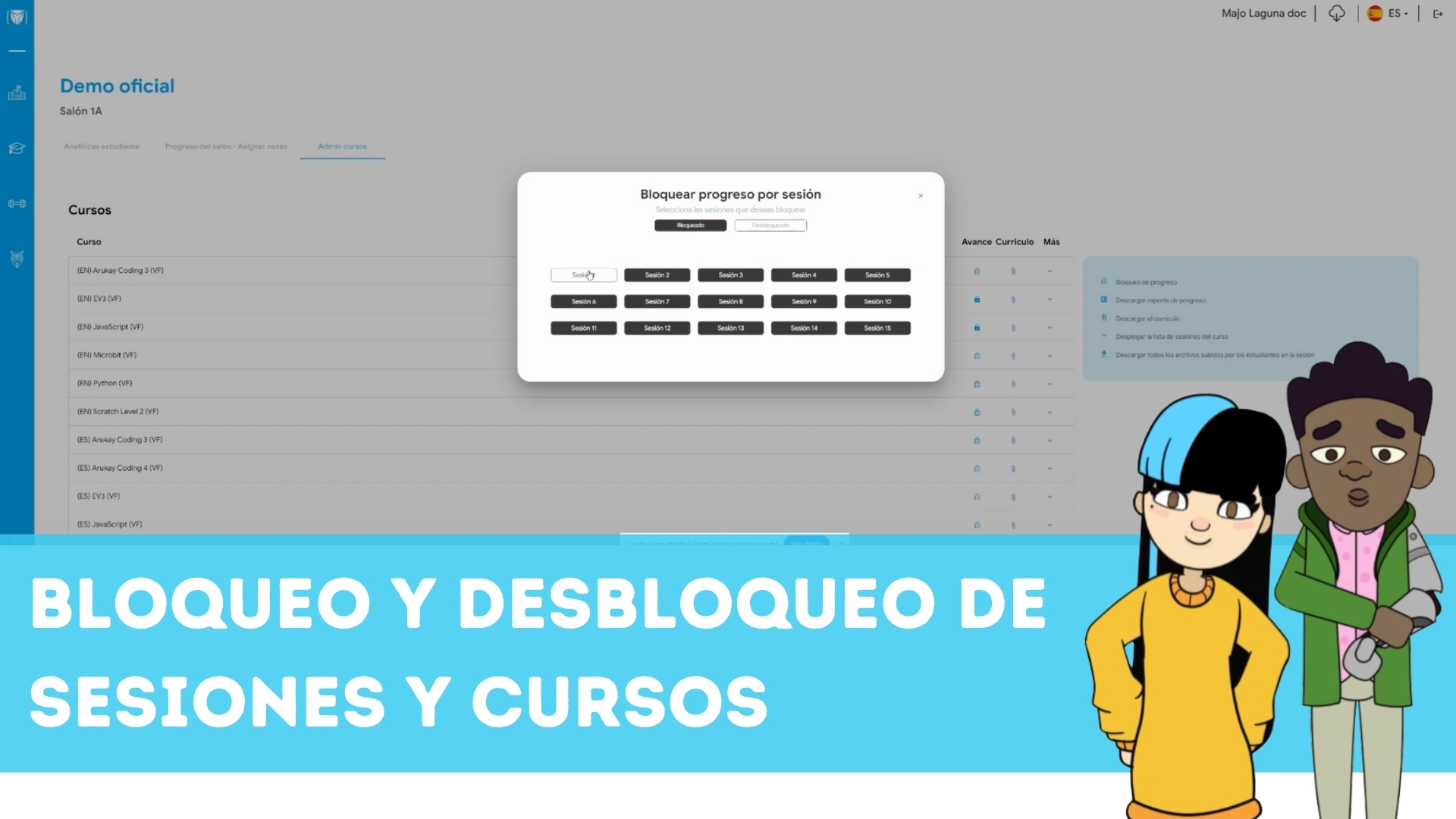 Bloqueo y desbloqueo de sesiones y cursos