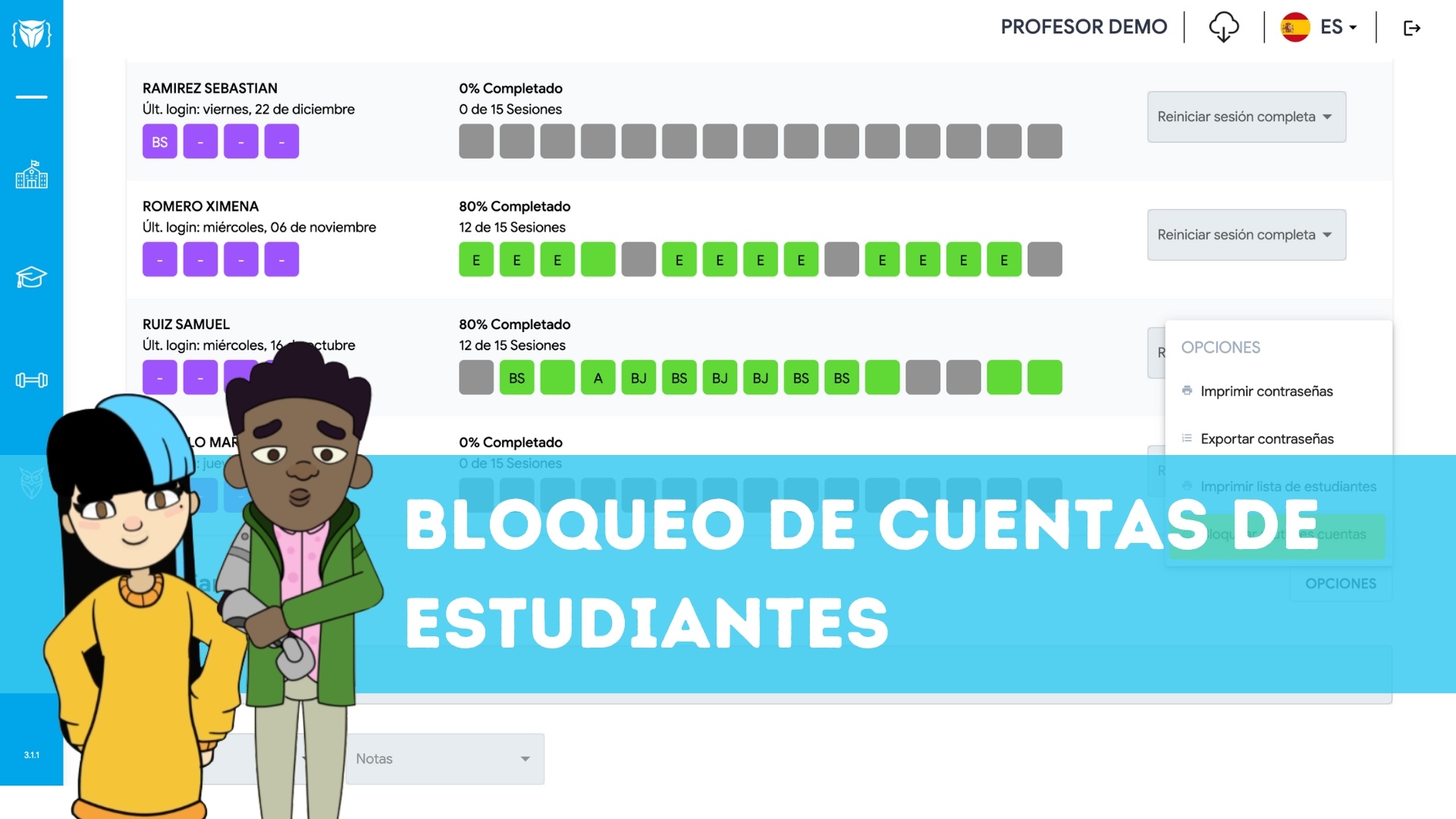 Bloqueo de cuentas de estudiantes