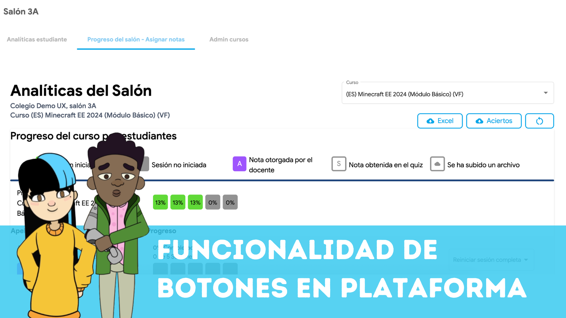 Usabilidad botones Excel Aciertos Resetear
